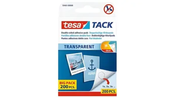 Tesa Tack obojstranné lepiace podložky transparentné / Lepiace podložky / 200 ks / 1x1 cm (59401-00000-01)