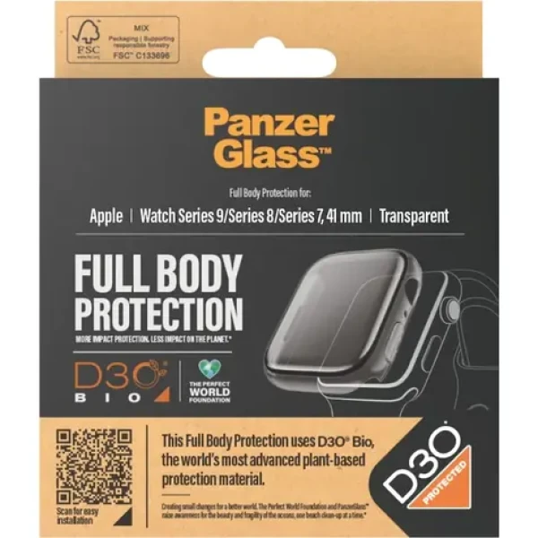 PanzerGlass Tvrdené sklo Full Body D3O pre Apple Watch 9/8/7 41 mm transparentný (3686)