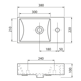 SAPHO - MARGITHA keramické umývadlo 38x22cm, otvor pro batériu vpravo, čierna mat MGT3822B