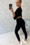 Žebrovaný crop top set v černé barvě UNI