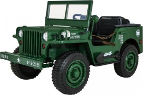 Ramiz Elektrické autíčko Retro vojenské vozidlo 4x4 158cm x 80cm x 82cm motor 4x45W batéria 12V / 14Ah 2021 zelená