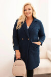 Dámsky kabát Plus Size z umelej jahňacej kože s vreckami tmavý denim UNI