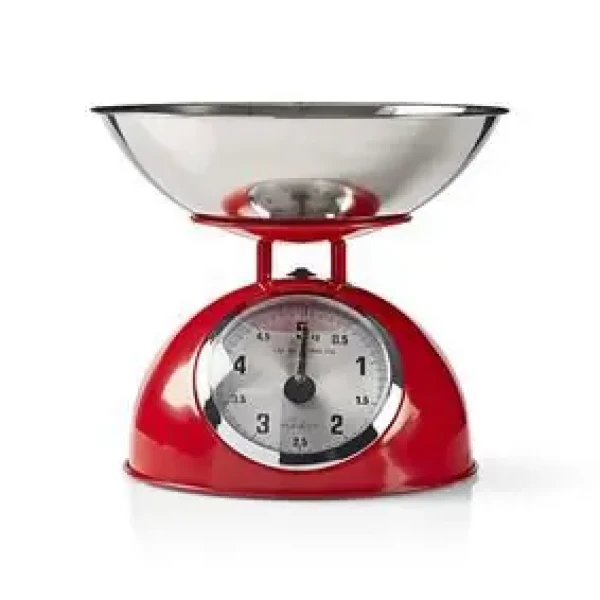 Nedis KASC110RD červená / Retro kuchynská váha / max. hmotnosť 5 kg / vyberateľná misa (KASC110RD)