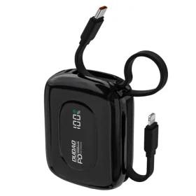 Dudao K32 10000mAh čierna / Powerbanka / so vstavaným káblom / USB-C / Lightning / 22.5W