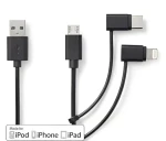 Nedis USB-A kábel 3v1 čierna / Dátový kábel / Lightning, Micro-B, USB-C / 480 Mbps / 1 m (CCGL60620BK10)