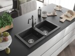 MEXEN/S MEXEN/S - Mario granitový drez 2-bowl vrátane batérie Carla, čierna kropenatá 6504-76-670700-76