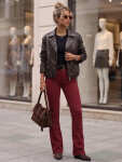 Dámske džínsy so rozšírenými nohavicami, s opaskom a vysokým pásom, vínové, FashionStreet UY3111 SX/34