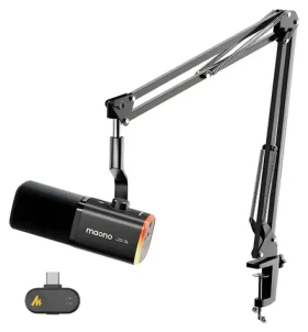 Maono PD100WS čierna / Dynamický mikrofón / bezdrôtový / USB-C / 50 - 16000 Hz / RGB (PD100WS Black)