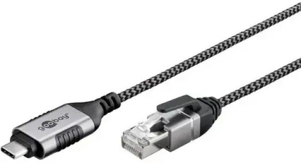 Goobay 74404 čierna/sivá / Redukcia USB-C na RJ-45 / 1 Gb/s / 3 m (74404)