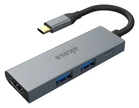 Akasa AK-CBCA19-18BK sivá / USB-C húb / 4 v 1 / HDMI 4K 30Hz / PD 60W (AK-CBCA19-18BK)