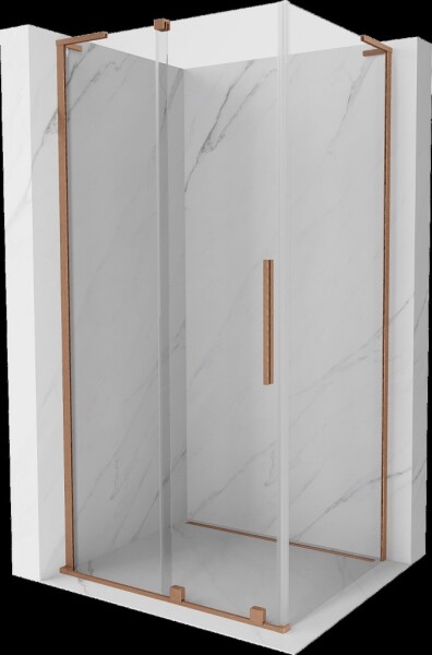 MEXEN/S - Velar L sprchovací kút, posuvné dvere 90 x 75, transparent, meď kartáčovaná 871-090-075-03-65