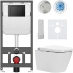 CERANO - Závesné WC s bidetom Basic/Cronus Premium - biela lesklá - WC tlačidlo Maxio/Čierna - závesné - predstenová inštalácia - 59,3x38,4 CER-8050BD86488