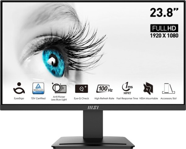 23.8 MSI Pro MP2412 čierna / LED / 1920 x 1080 / VA / 16:9 / 1ms / 4000:1 / 300cd-m2 / HDMI + DP / VESA (PRO MP2412)