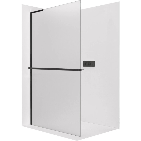 CERANO - Sprchová zástena Walk-in Onyx L-ľavá vzpera - 8 mm + polička/držiak na uteráky - čierna matná, mliečne sklo - 80x200 CER-8050BD826