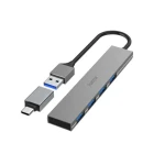 HAMA USB hub šedá / 4 porty / USB 3.2 / 5 Gb / s / Ultra Slim / USB-C adaptér (200141)