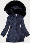 Tmavomodrá prešívaná dámska zimná bunda s kapucňou (w732) odstíny modré S (36)