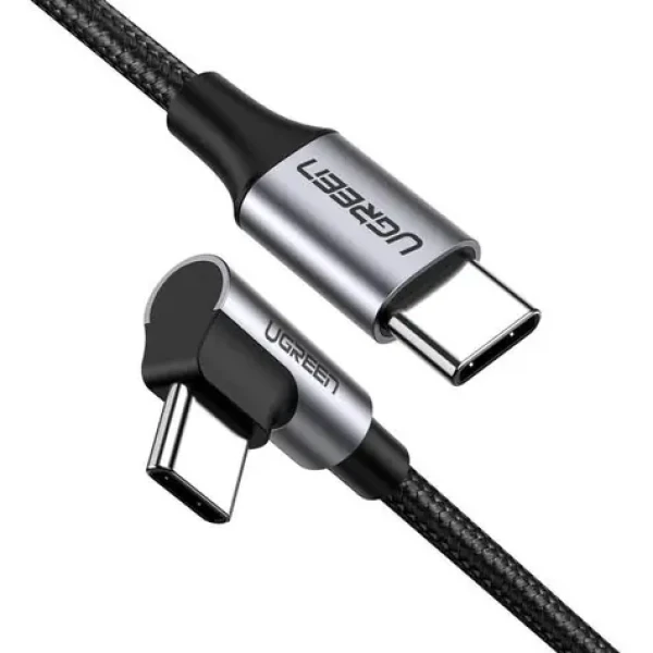 Ugreen nabíjací kábel USB-C - USB-C uhlový čierna / Nabíjací kábel / PD, QC 3.0 / 60W / 3A / 1m (50123B)