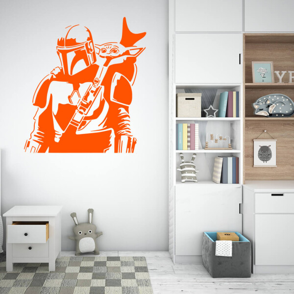 Veselá Stena Samolepka Mandalorian a Grogu Farba: oranžová, Veľkosť: 40 x 44 cm