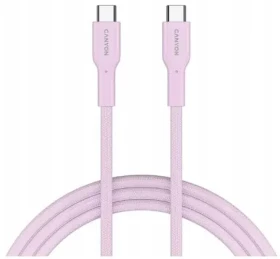 Canyon OnWire CCAP60CL ružová / Nabíjací kábel / USB-C - USB-C / opletený / 60W PD / 480 Mbps / 1 m (CND-CCAP60AB10PK)