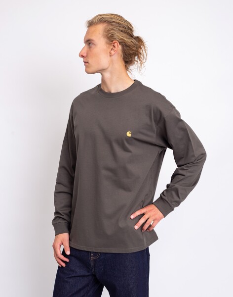 Carhartt WIP L/S Chase T-Shirt Shungite / Gold M