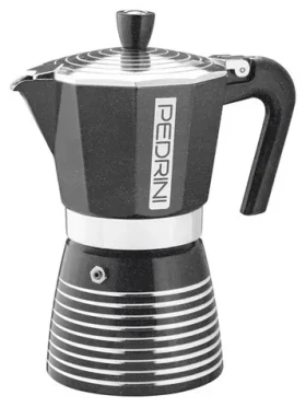 PEDRINI Moka kanvička Infinity čierna 6 porcií / Hliníkové telo s glazúrou / Objem 0,3 l (100002164139)