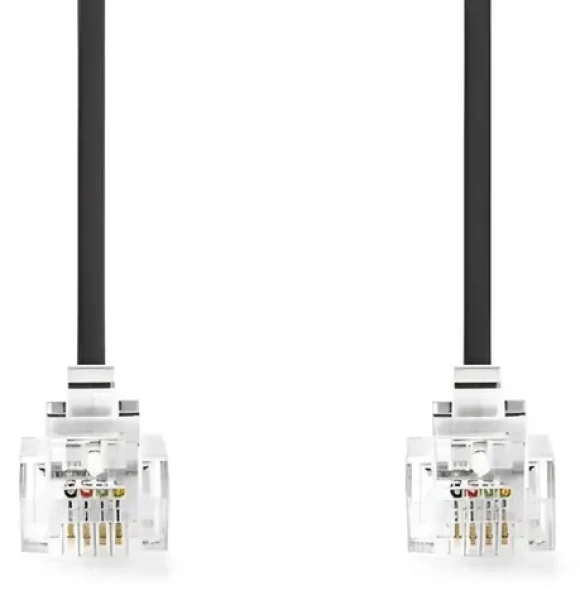 Nedis telefónny kábel RJ11-RJ11 čierny / Telefónny kábel / plochý / pozlátené konektory / 5 m (TCGL90200BK50)