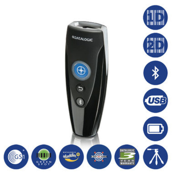 DATALOGIC RIDA DBT6400 / mobilný 2D snímač / IP50 / USB kábel / batéria / USB / čierna (DBT6400-BK)