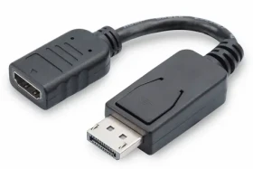 Digitus DP-HDMI AM/F čierna / Redukcia / DisplayPort - HDMI / 0,15 m / s blokovaním (AK-340400-001-S)