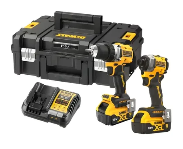 DeWalt DCD800 + DCF850 / Sada aku vŕtačky a rázového uťahovača / 18V XR / 2x 5,0 Ah / nabíjačka / kufor TSTAK (DCK2051P2T)