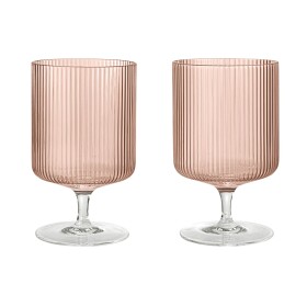 Ferm Living Sklenice na víno Ripple Blush 270 ml – set 2 ks