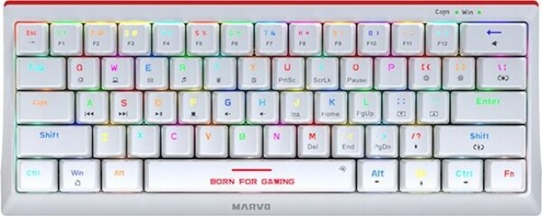 Marvo KG962G WH EN - R, klawiatura US, do gry, mechaniczna rodzaj przewodowa (USB), biała, RGB, czerwone przełączniki