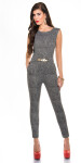 Elegant KouCla Jumpsuit with gold buckle blackwhite L