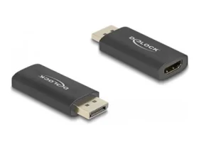 DeLock adaptér aktívny DisplayPort 1.4 na HDMI čierny / Redukcia / 8K / HDR / HDCP / hliníkové puzdro (61055)