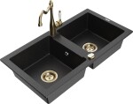 MEXEN/S MEXEN/S - Mario granitový drez 2-bowl vrátane batérie Carla, čierna/strieborná metalík 6504-73-670700-50