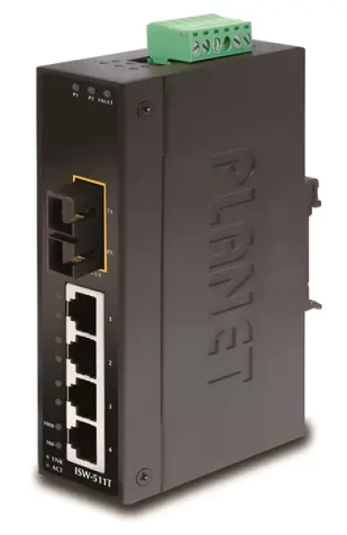 Planet ISW-511TS15 / Switch priemyselný / 4X 10/100 RJ-45 / 1x 100FX SM 15km / DIN / IP30 / -40 až 75 °C (ISW-511TS15)