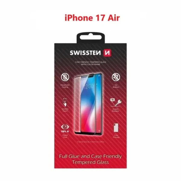 Swissten FULL GLUE COLOR FRAME CASE FRIENDLY sklo pre Apple iPhone Air čierna (54501882)