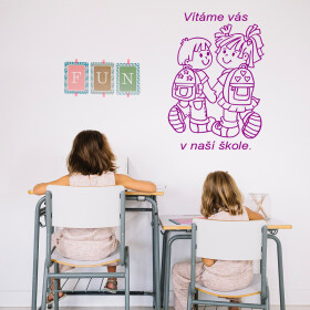 Veselá Stena Samolepka Vítame Vás v našej škole Farba: fialová, Veľkosť: 80 x 55 cm