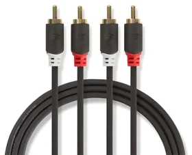 Nedis 2x RCA - 2x RCA stereo audio kábel antracitová / Kábel / pozlátené konektory / 2 m (CABP24200AT20)