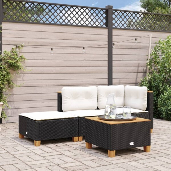 VidaXL Stołek záhradný z poduszką, Čierny, 63,5x56x32 cm, rattan PE