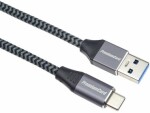 PremiumCord prepojovací kábel USB-C (M) na USB-A (M) 2m šedá / USB-C 3.1 (M) / USB-A 3.0 (M) / 5 Gbps / opletený (ku31cs2)