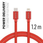 SWISSTEN TEXTILE dátový kábel USB-C - Lightning 1.2m červená (71525206)