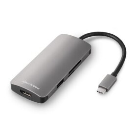 Sharkoon tmavo šedá / Multiportný adaptér / dokovacia stanica / USB Type C amp; USB amp; HDMI amp; MicroSD amp; SD (4044951026715)