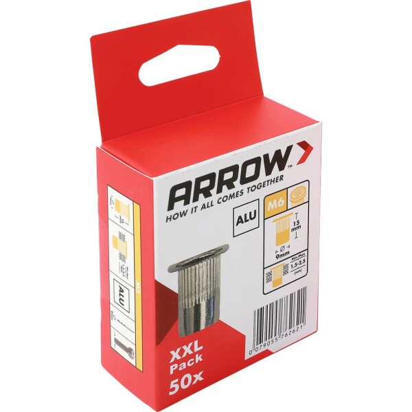 Arrow Tool Group 762621 slepá nitovacie matice (Ø x d) 9 mm x 15 mm M6 hliník RN M6 9 x 15 ALU 50ST 50 ks; 762621