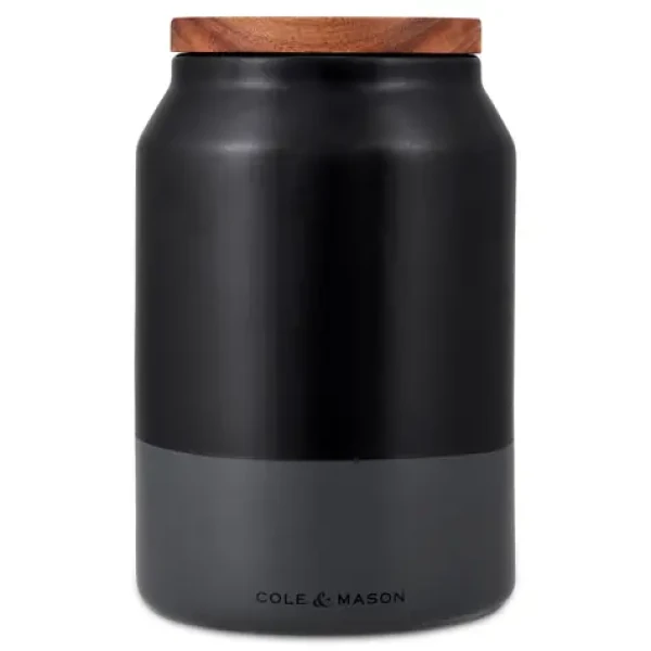 ColeMason Hinxton Keramická dóza na potraviny čierna, tmavo šedá / 18 cm / akáciové veko / vzduchotesná (H822138)