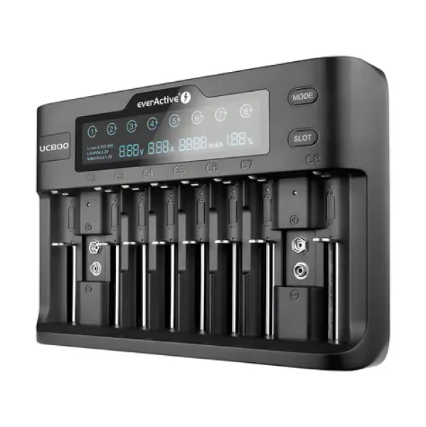 EverActive UC-800 čierna / Nabíjačka pre Ni-MH a Li- ION batéria / AA / AAA / 9V / LCD displej / až 10 batérií (UC800)