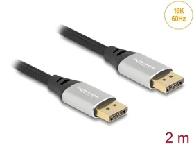 DeLock DisplayPort strieborná / Video kábel / DisplayPort 2.1 / 16K 60Hz / 2m / opletený (80634)