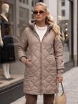 Dlhá dámska prešívaná prechodová bunda, béžová, FashionStreet TY5866 XXL