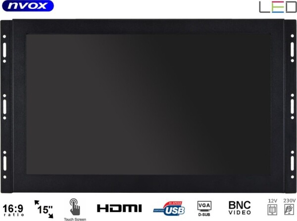 Nvox Monitor dotykowy open frame led 15cali vga hdmi bnc usb 12v 230v