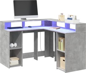 VidaXL Biurko z podświetleniem LED, betonowa szarość, 130x130x91 cm