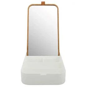 Spirella ALAIS zrkadlo so šperkovnicou 13 x 22 cm biela / plast / bambus (7610583204943)